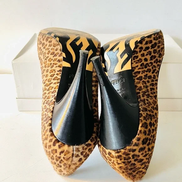 Fendi black tan calf hair animal print heels pumps 38 - Picture 10 of 10